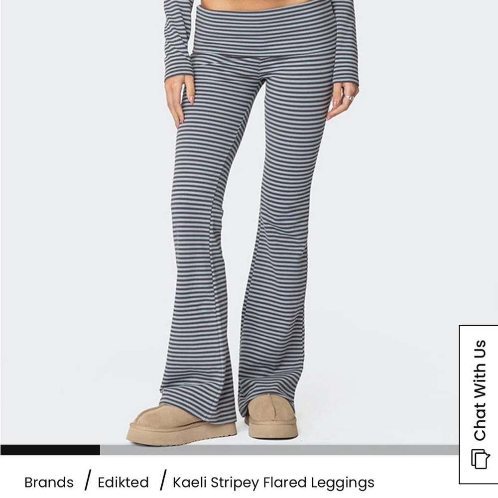 Edikted Black and Gray-ish Blue Striped Leggings